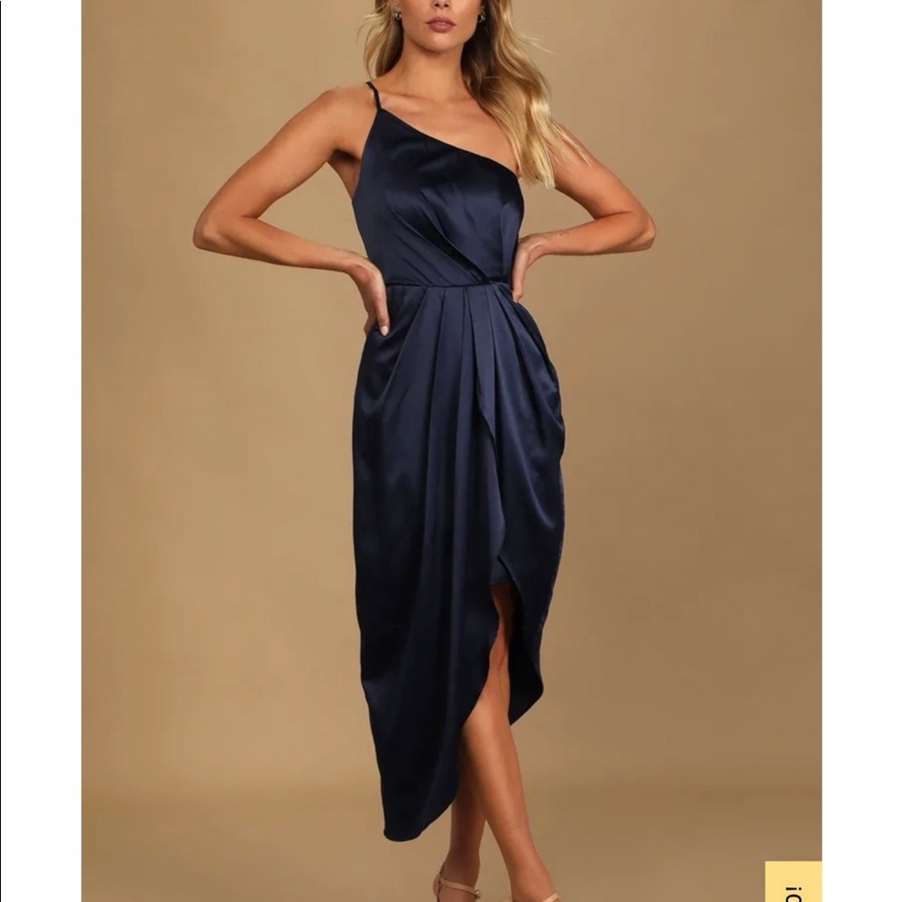 Lulus Navy blue asymmetrical one shoulder midi dress